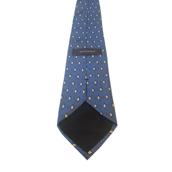 Woodward Mens‎ Tie Necktie Pre-Loved Luxury Blue Yellow Geometric Suit Casual - Picture 4 of 12